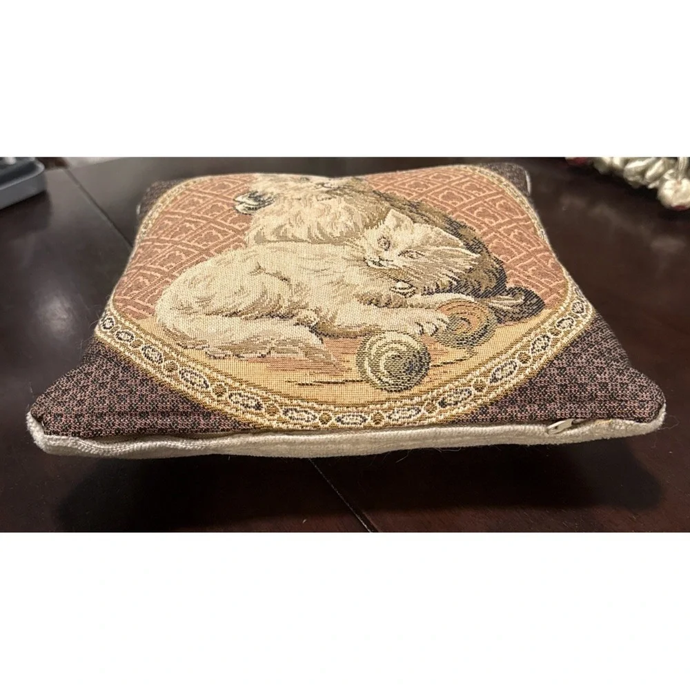 Vintage Handmade Decorative Throw Pillow Persian Cats Playing 9